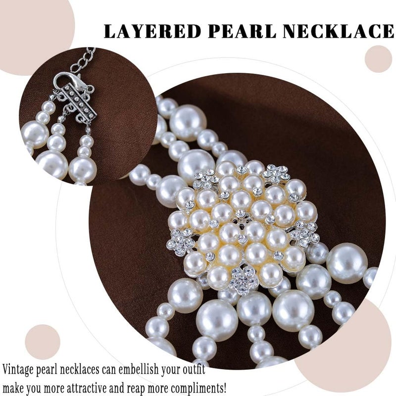 Gangel Pearl Necklace Earring Set Faux Layered Pearls Necklaces Bridal Wedding Jewelry Multi Strand Pearl Necklace for Women - Image 5