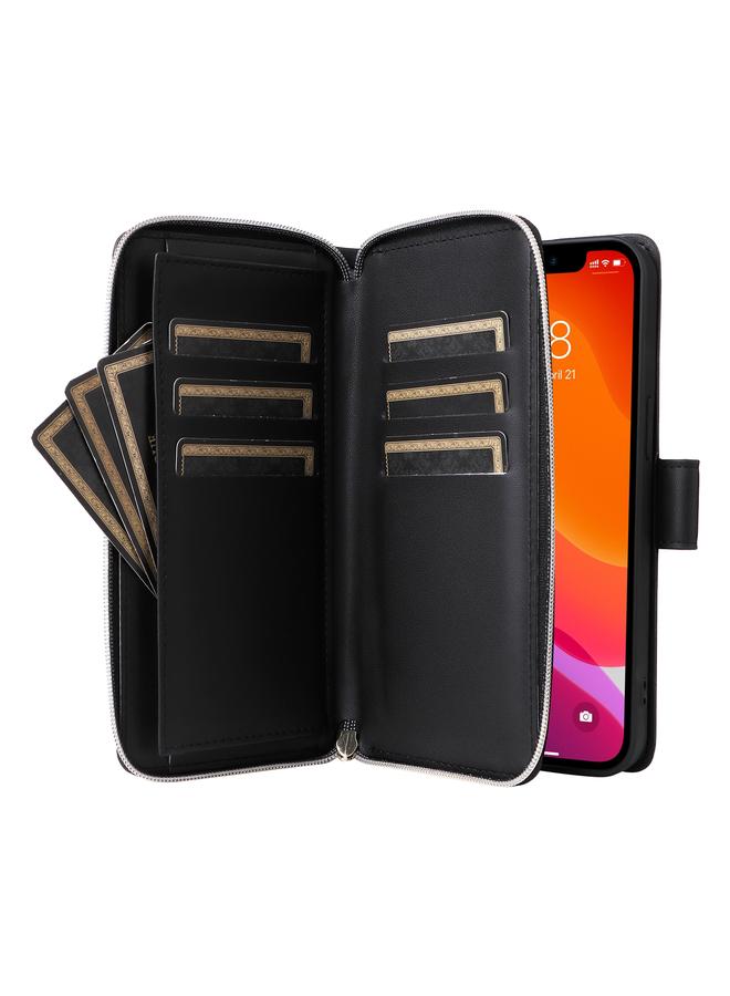 زبون حافظة لهاتف iPhone 12 / 12 Pro مزودة بتسع فتحات للبطاقات وحقيبة محفظة بسحاب وحافظة هاتف جلدية - Image 5