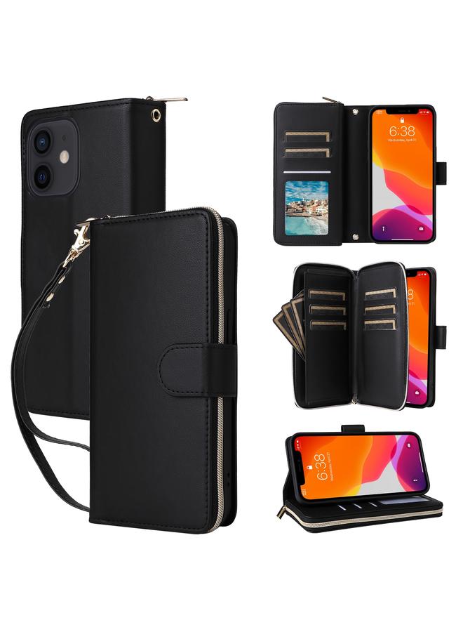 زبون حافظة لهاتف iPhone 12 / 12 Pro مزودة بتسع فتحات للبطاقات وحقيبة محفظة بسحاب وحافظة هاتف جلدية - Image 1