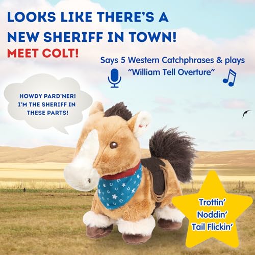 Cuddle Barn Colt Walking Horse Toy Interactive Plush Pony Says Western Cowboy Catchphrases and Trots to Music The Lone Ranger Theme Song 8 inches - Image 5