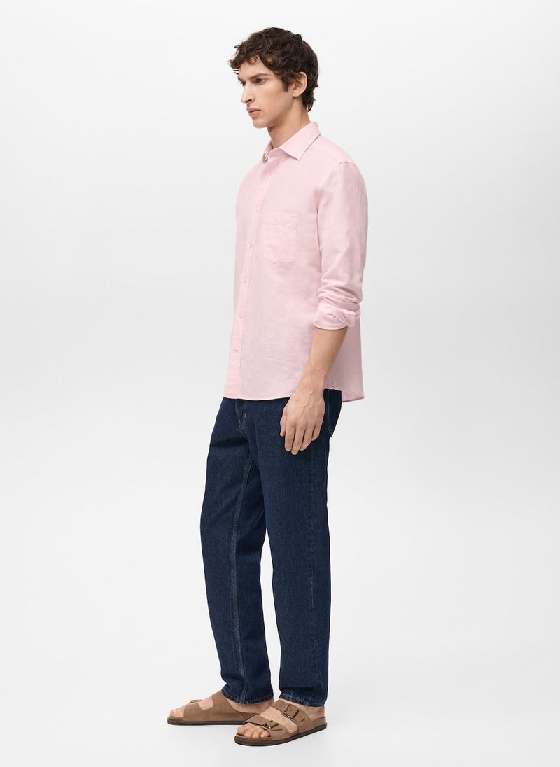 Mango Man Casual Classic Fit Linen Shirt  - Image 3