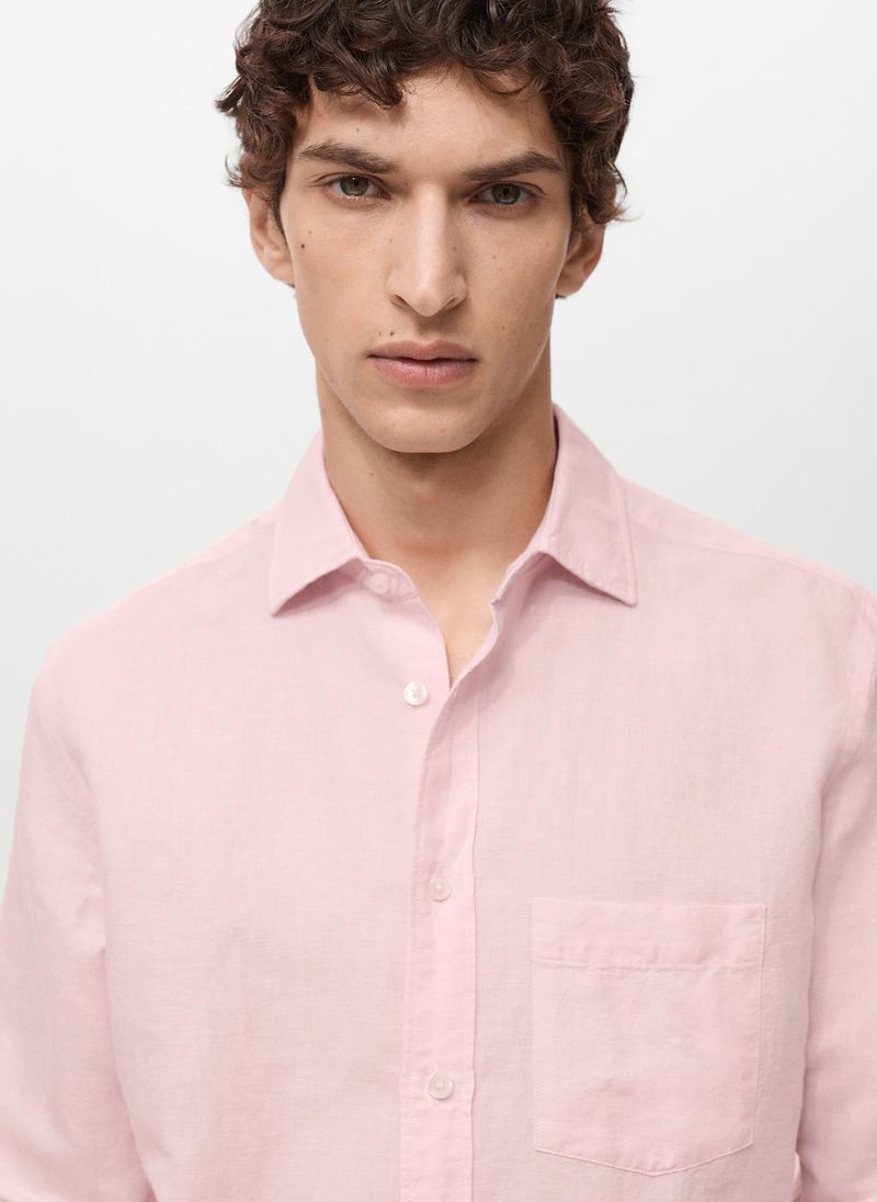 Mango Man Casual Classic Fit Linen Shirt  - Image 4