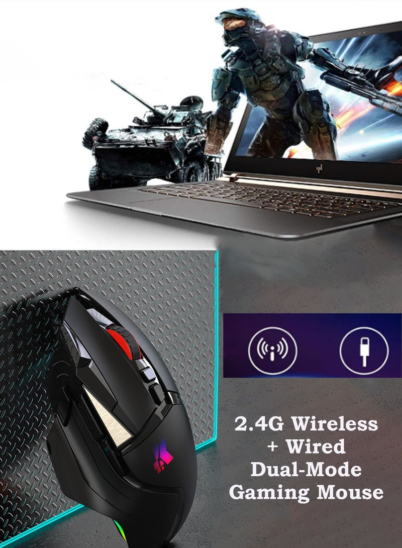 مكعب جي ماوس ألعاب GK502 بدقة تصل إلى 10000 نقطة في البوصة، قابل لإعادة الشحن بمنفذ USB سلكي 2.4 جيجاهرتز لاسلكي ثنائي الوضع قابل للبرمجة مع 7 ألوان LED ديناميكية مريحة لأجهزة الكمبيوتر المحمولة وأجهزة Mac وأجهزة الكمبيوتر الشخصية والمزيد - Image 2