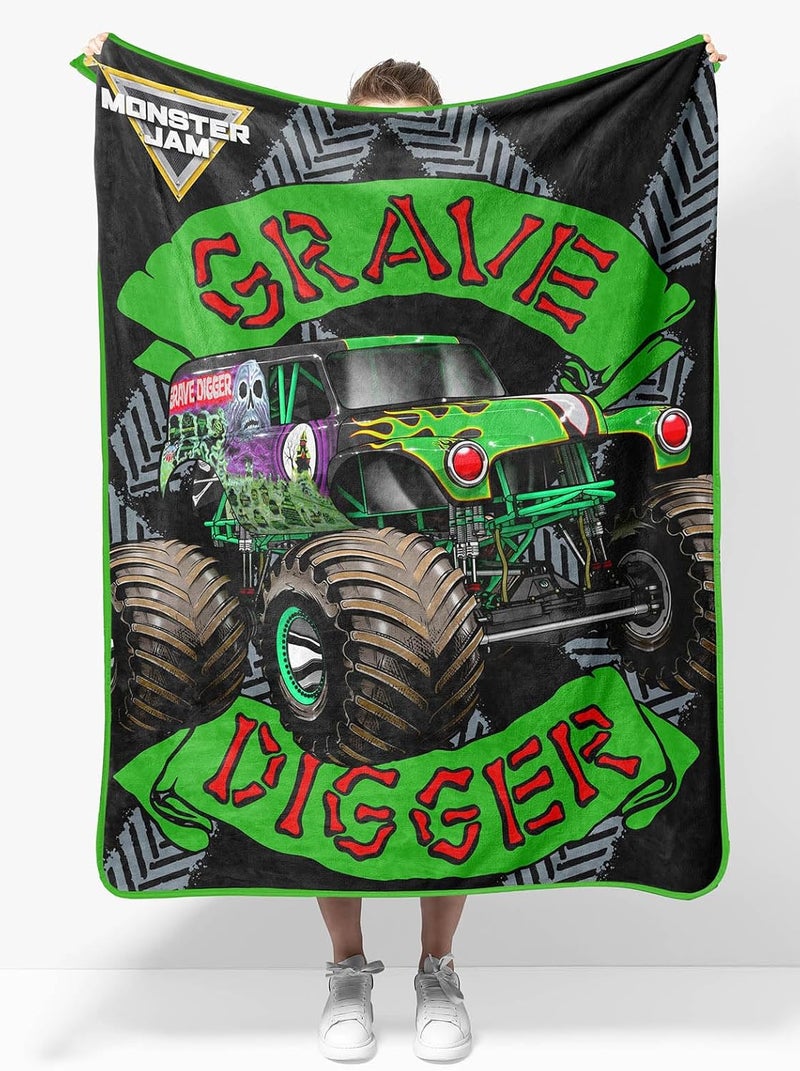 Sunny Side Up Monster Jam Plush Travel Throw Blanket - Measures 40 x 50 Inches - Super Soft & Cozy Travel Accessories Features Grave Digger - Image 1