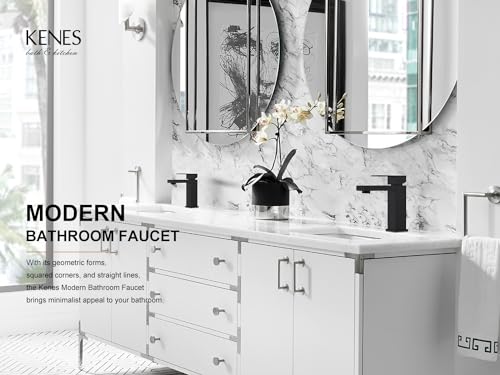 KENES Matte Black Single Handle Bathroom Sink Faucet, Stainless Steel Vanity Faucet for Bathroom Sink, with Pop Up Drain Stopper & Water Supply Hoses LJ-9031-2 - Image 2