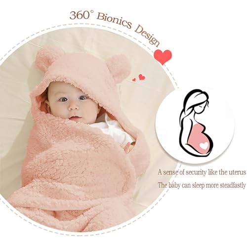 Nunibum Baby Swaddle Blanket Boys Girls Cute Bear Plush Essential Receiving Blanket Ultra-Soft Newborn Registry Sleeping Wraps for Infant 0-6 Months - Pink - Image 4