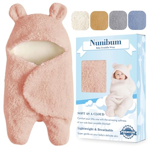 Nunibum Baby Swaddle Blanket Boys Girls Cute Bear Plush Essential Receiving Blanket Ultra-Soft Newborn Registry Sleeping Wraps for Infant 0-6 Months - Pink - Image 1
