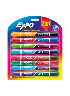 Dry Erase 2-In-1 Markers, Chisel Tip, Assorted, 8 Count