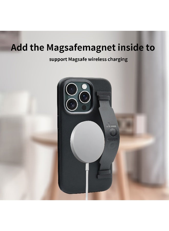 ALot Noble leather case for iPhone 15 Pro Black Leather case with hand grip metal camera frame microfiber lining magnetic closure and premium PU finish for refined protection - Image 4