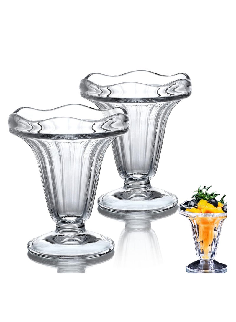 Ice Cream Glass Cups Footed Glass Tulip Sundae Cups Thick Clear Ice Cream Dessert Bowls for Desserts Salads Fruits Ice Cream Purpose Serving Bowls Tasters Bowls for Party 2PCS - Image 1