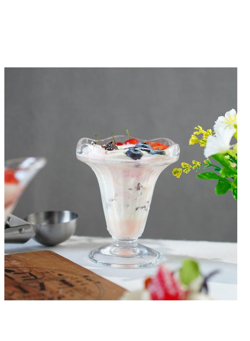 Ice Cream Glass Cups Footed Glass Tulip Sundae Cups Thick Clear Ice Cream Dessert Bowls for Desserts Salads Fruits Ice Cream Purpose Serving Bowls Tasters Bowls for Party 2PCS - Image 2