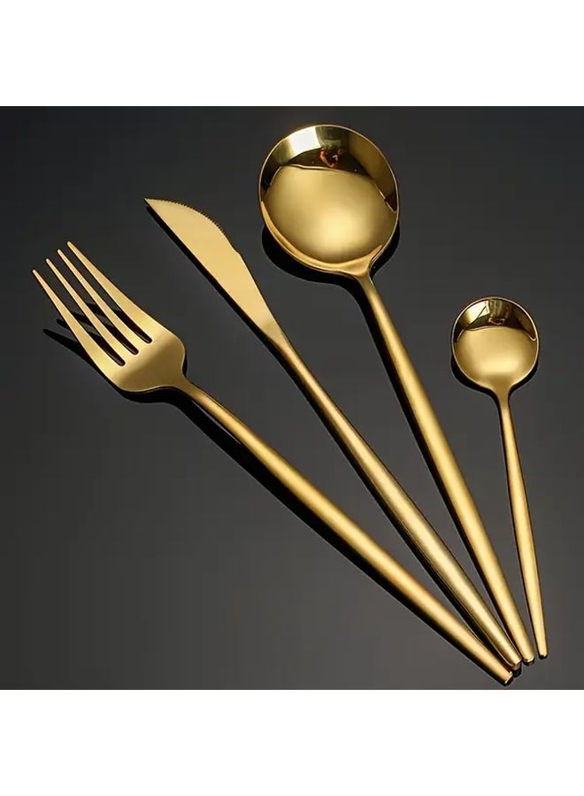 Gold Mirror Polished Stainless Steel Cutlery Set 24 Pieces Dishwasher Safe For Wedding - Image 2