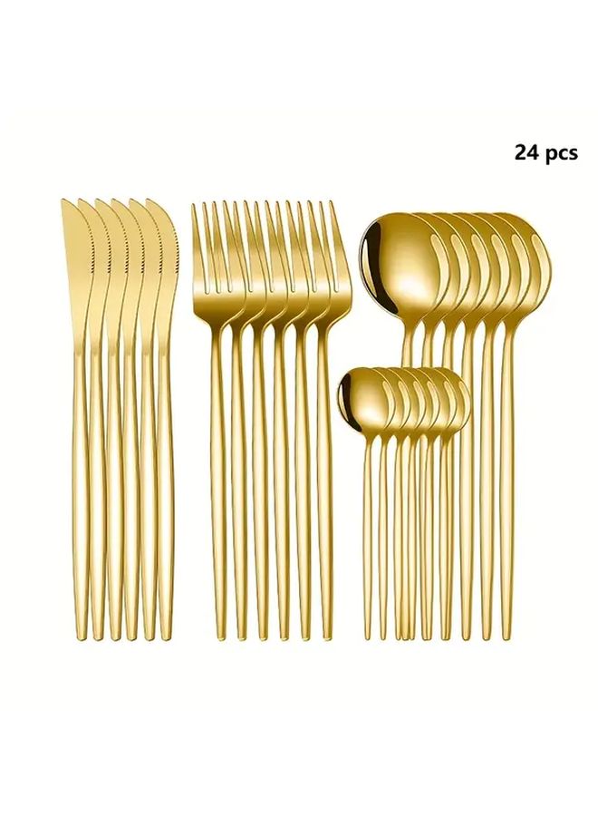 Gold Mirror Polished Stainless Steel Cutlery Set 24 Pieces Dishwasher Safe For Wedding - Image 1
