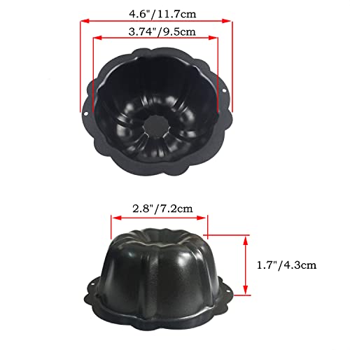 LoveDeal 4 Inch Nonstick Mini Bundt Cake Pan, Set of 4 for Baking, Carbon Steel Fluted Cake Pans, Metal Round Pumpkin Shaped Cake Mould for Cupcake, Muffin, Brownie, Pudding - Black - Image 3