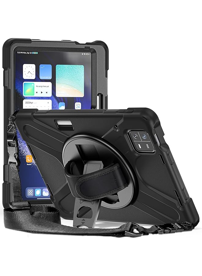 erorex Zenrich Rugged Case For Xiaomi Pad 6 Pad6 Pro 2023 Released Shockproof Mi Pad6 Case With Kickstand Hand Strap Pencil Holder Shoulder Belt Black  - Image 1
