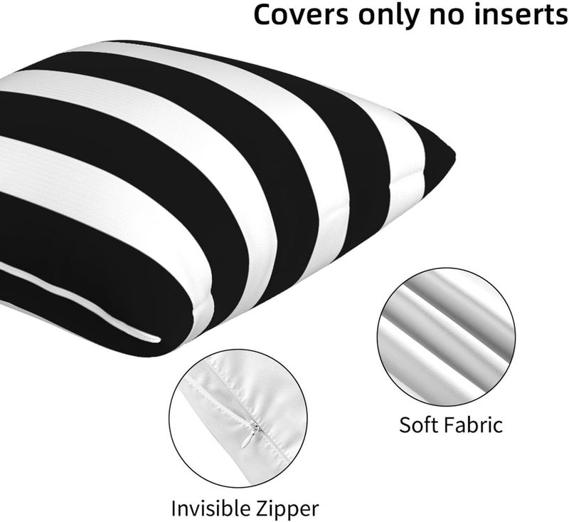 Poream Ventilated design Stripe Black and White Farmhouse Throw Pillow Covers 18x18 Inch Sunmmer Pillow Case Soft Outdoor Pillowcase Cushion Covers Set of 2 for Sofa Bed Bedroom Car Chair Living Room Home Decorative Global flexible sizing options - Image 5