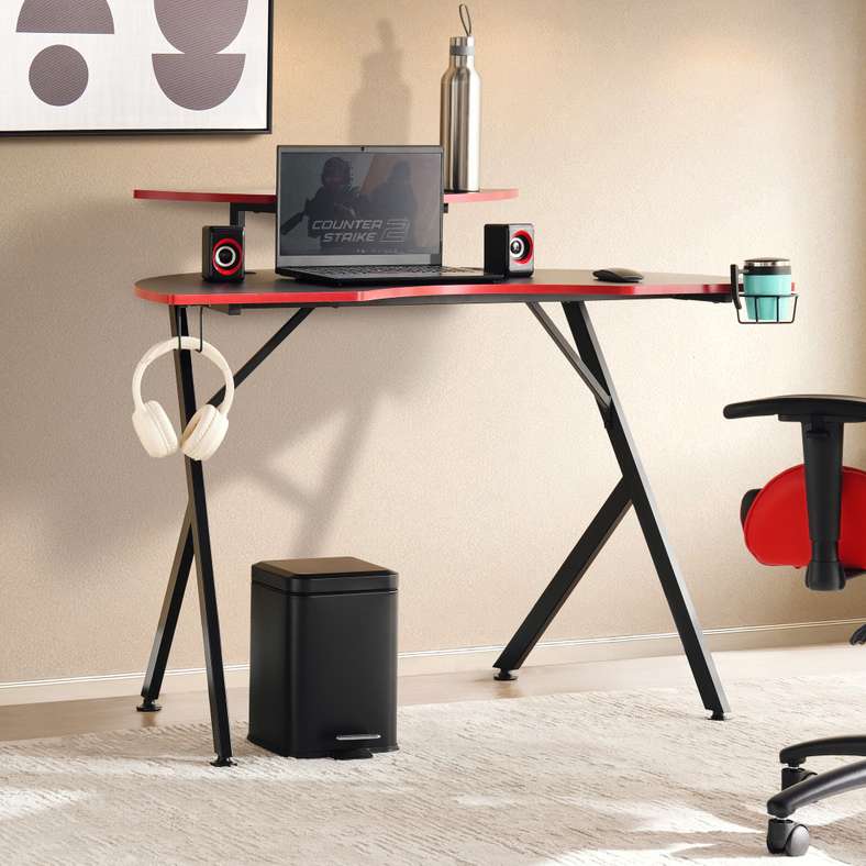 Pan Home Gaming Desk Red and Black for Gamers