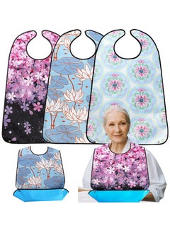 KASTWAVE 3 Pack Adult Bibs for Elderly, Washable and Waterproof Bibs 30 x 19.5 Inch Clothing Protectors with Optional Crumb Catcher for Women Men Seniors Eating During Mealtime  - Image 1