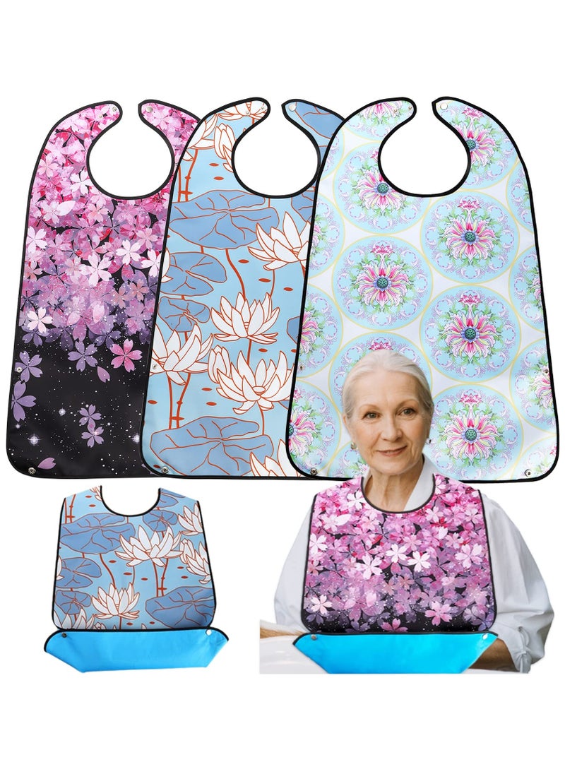 KASTWAVE - 3 Pack Adult Bibs for Elderly, Washable and Waterproof Bibs 30 x 19.5 Inch Clothing Protectors with Optional Crumb Catcher for Women Men Seniors Eating During Mealtime - Image 1