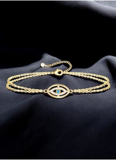 KAAF CREATIONS KaafCreations 18K Gold Plated Stainless Steel Evil Eye Bracelet for Women and Girls, Cubic Zirconia Inserts, 16 + 5 cm Length,waterproof and hypoallergenic ,long lasting and does not tarnish.  - Image 2