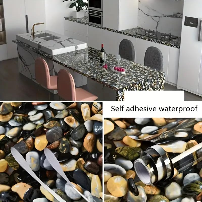 SUNBIRD Self-Adhesive Wall & Floor Covering, Marble Wood Grain Vinyl Sheet,Waterproof, Removable Oil-Resistant Floor Sticker,Peel Stick Wallpaper For Kitchen Living Room (Pebble Stone, 23 Inch x 5 Meter) - Image 4