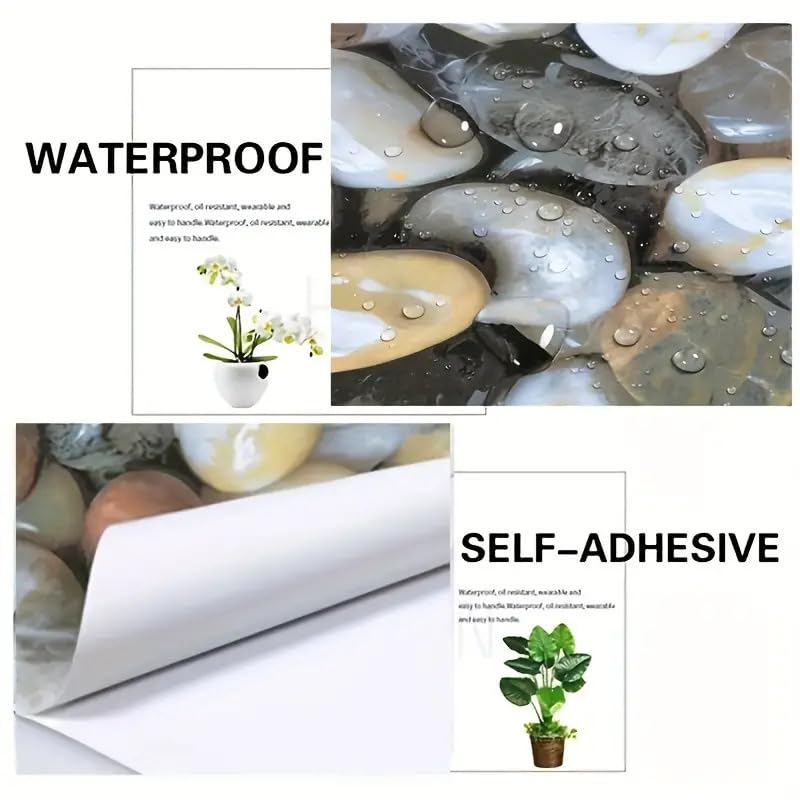 SUNBIRD Self-Adhesive Wall & Floor Covering, Marble Wood Grain Vinyl Sheet,Waterproof, Removable Oil-Resistant Floor Sticker,Peel Stick Wallpaper For Kitchen Living Room (Pebble Stone, 23 Inch x 5 Meter) - Image 5