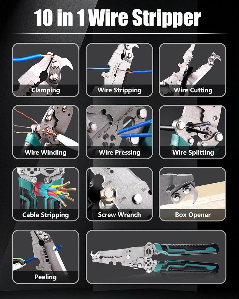FAITIO 18 In 1 Foldable Ｗire Stripper Crimper, Folding Wire Stripping Tool, Multifunctional Wire Strippers Electrical，Electric Cable Stripper, Cable Cutters with Plier, Crimper, Twister, Splitting, 2pcs - Image 3