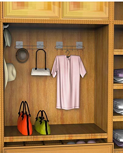 ZIZLY Magic Sticker Stainless Steel Wall Mounted Self Adhesive Bathroom Towel Rail Utensil Rack Kitchen Hanger Hooks for Cup, Silver, Pack of 1 - Image 4