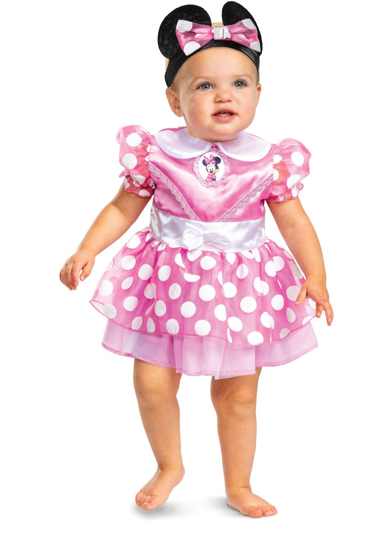 Party Centre Infant Pink Minnie Mouse Classic Costume, Baby Girl Disney Dress-Up Outfit - Image 1