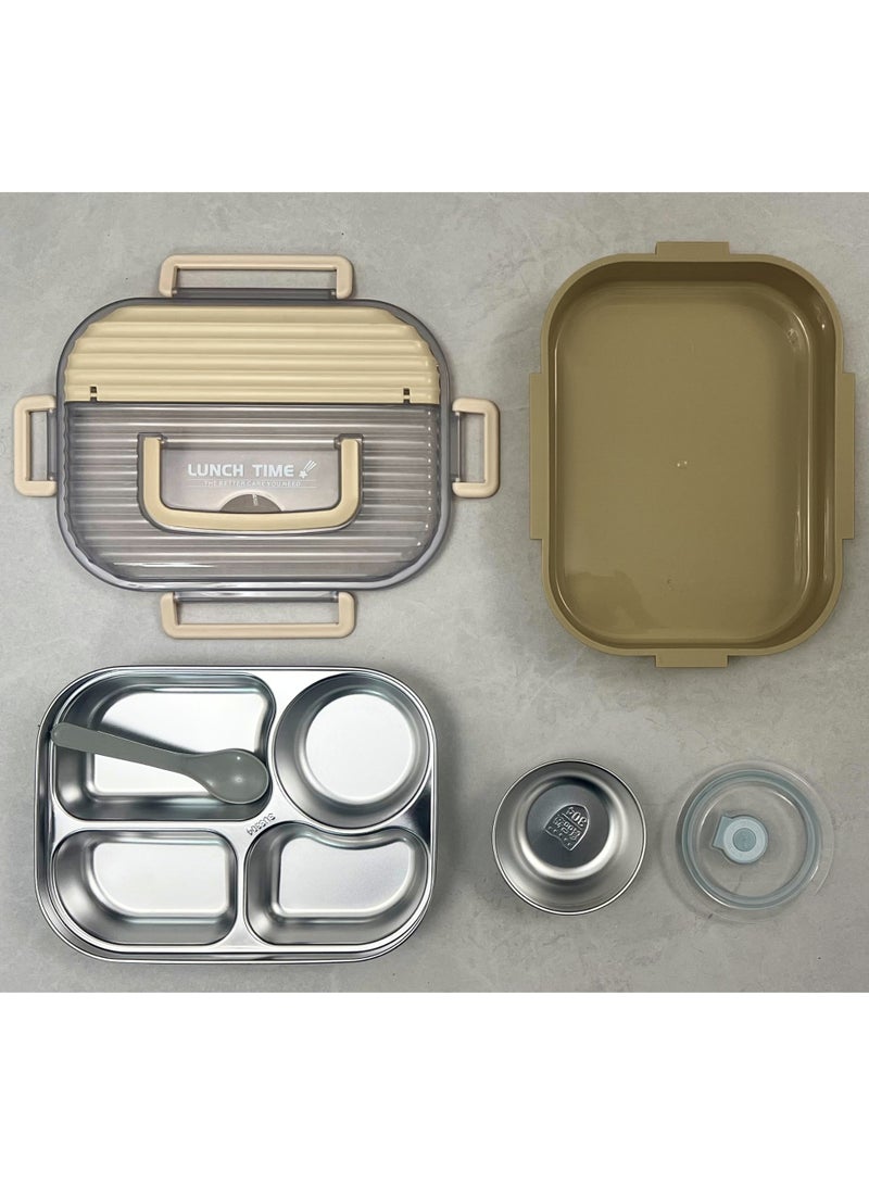 VIO Kids Stainless Steel Lunch Box Leak Proof Reusable Bento Box with 4 Compartments and Sealed Container Stainless Steel Bento Lunch Food Box for Kids or Adults with Lockable Clips Portion Control Food Container Back To School Essentials Kids Lunch Box Travel Food Container 25CM X 18 CM X 5 CM  - Image 2