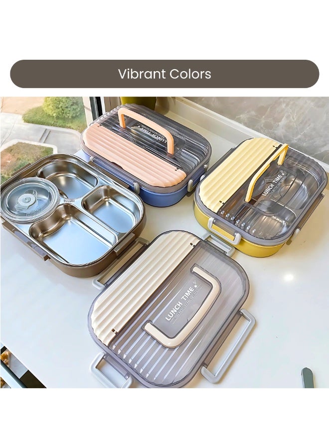 VIO Kids Stainless Steel Lunch Box Leak Proof Reusable Bento Box with 4 Compartments and Sealed Container Stainless Steel Bento Lunch Food Box for Kids or Adults with Lockable Clips Portion Control Food Container Back To School Essentials Kids Lunch Box Travel Food Container 25CM X 18 CM X 5 CM  - Image 4