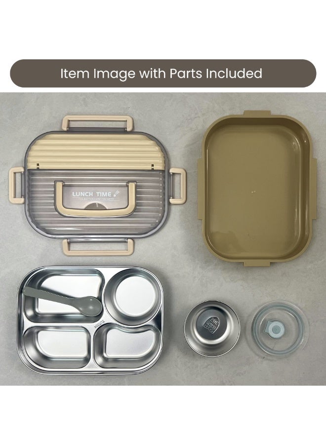 VIO Kids Stainless Steel Lunch Box Leak Proof Reusable Bento Box with 4 Compartments and Sealed Container Stainless Steel Bento Lunch Food Box for Kids or Adults with Lockable Clips Portion Control Food Container Back To School Essentials Kids Lunch Box Travel Food Container 25CM X 18 CM X 5 CM  - Image 3