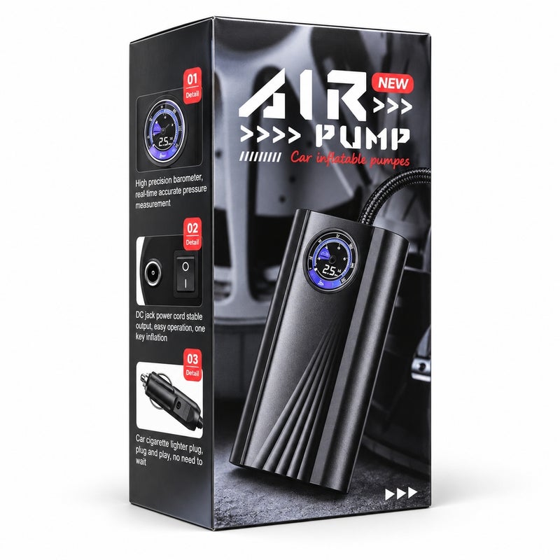 Electric Car Air Pump with Pressure Gauge Hose and Cigarette Lighter Plug Black - 21-8 - Image 4