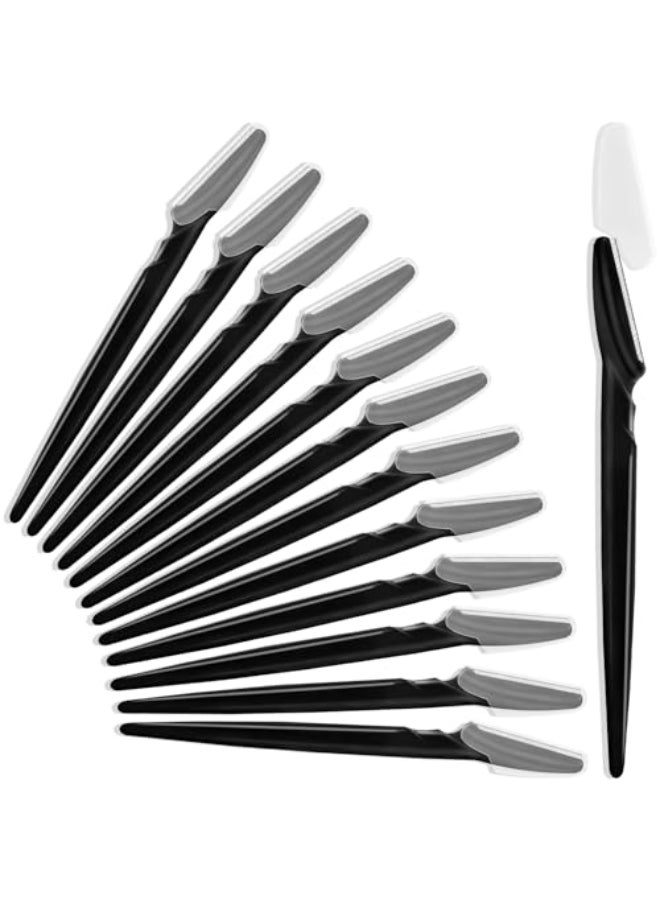 HFATMOS 12 Pcs Eyebrow Razors Face Razors Multipurpose Exfoliating Dermaplaning Tools Eyebrow Trimmers Shaver with Safety Cover Facial Hair Removal for Women Men Body Use Black - Image 1