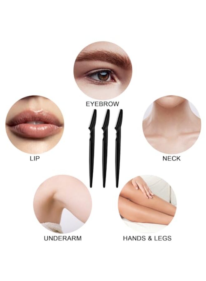 HFATMOS 12 Pcs Eyebrow Razors Face Razors Multipurpose Exfoliating Dermaplaning Tools Eyebrow Trimmers Shaver with Safety Cover Facial Hair Removal for Women Men Body Use Black - Image 3