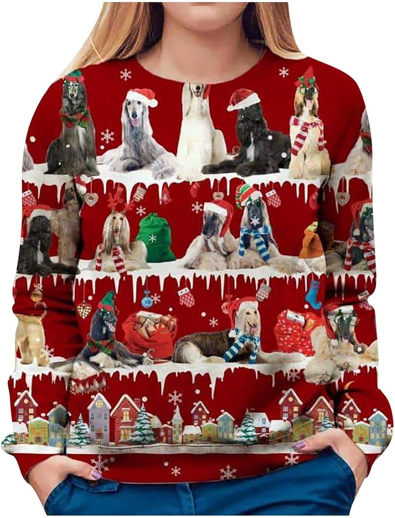 woobles Womens Christmas Jumper Unisex 3D Christmas Jumpers Novelty Xmas Animal Elf Printed Sweatshirt Long Sleeve Novelty Funny Print Pattern Crewneck Jumpers T-Shirt S-XXL - Image 1