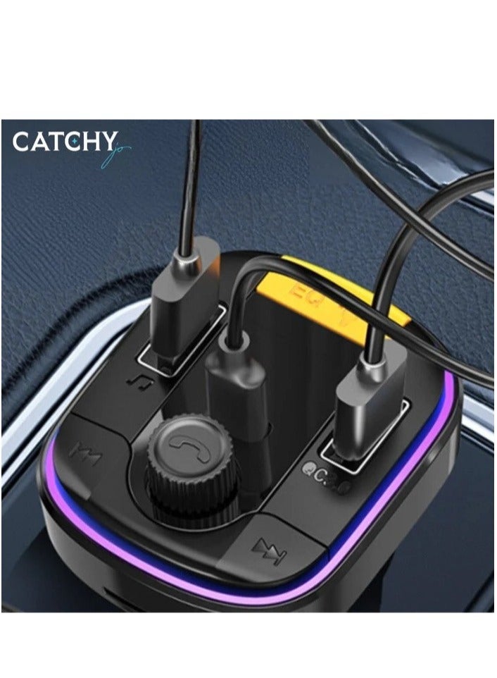 CATCHY Y45 Bluetooth FM Transmitter Car Charger with LED Digital Display – Dual USB Ports Fast Charging Adapter, Hands-Free Calling, Music Playback via Bluetooth & USB Drive, Voltage Monitor – Compatible with All Cars & Smartphones - Image 3