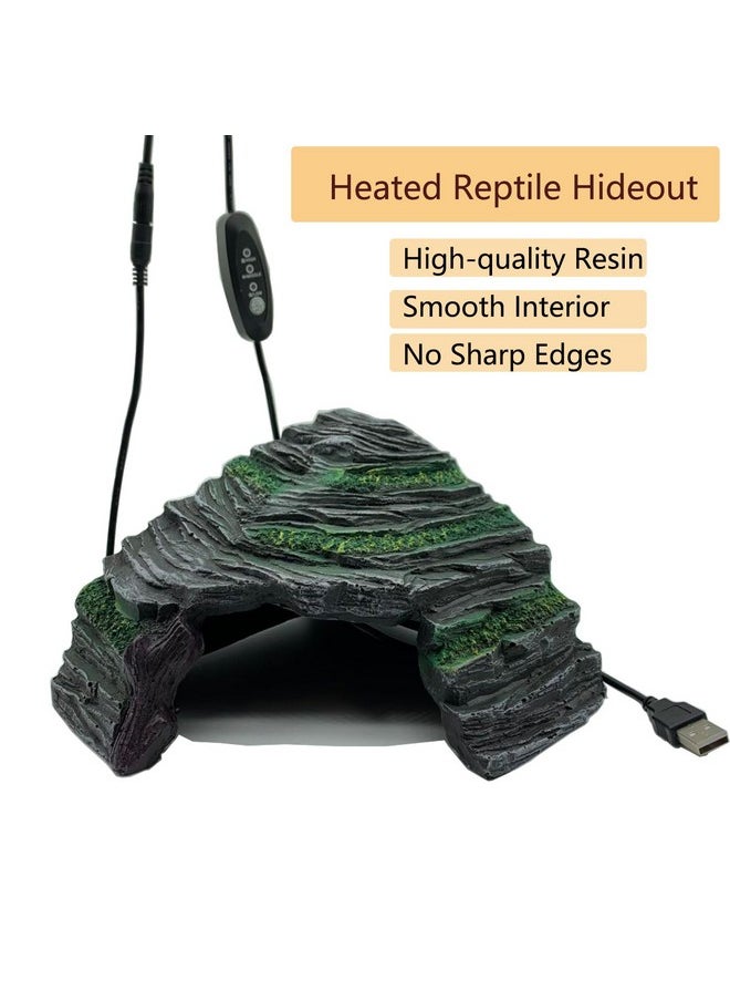 Heated Reptile Hides and Caves Resin Simulation Rock Reptile Hide Cave Bearded Dragon Hideout Heating Hide with Adjustable Temperature for Lizards Tortoise Turtles Snake Gecko