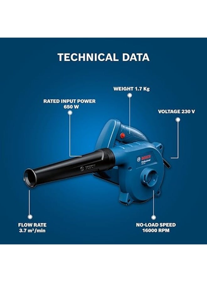 BOSCH GBL 650 منفاخ محترف | محرك 650 واط | تدفق هواء 3.7 م³/دقيقة | تصميم خفيف الوزن ومريح | متوافق مع ملحقات فوهة متعددة | 1.7 كجم منفاخ محترف | ضمان 1 سنة - Image 5