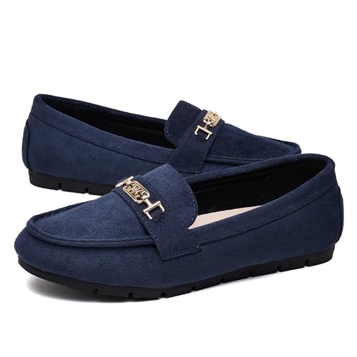 DeYashopin Women's Loafer Shoes Leisure Slip On Work Shoes Comfort Walking Flats Blue 6 - Image 3