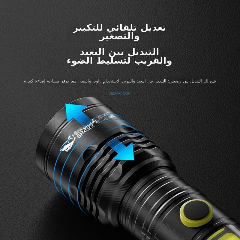 SMILING SHARK Rechargeable High-Power Aluminum LED Flashlight with Zoom, COB Side Light, 1200mAh Battery for Outdoor Camping & Home Emergency - Image 3