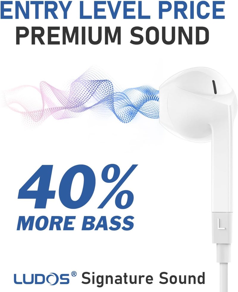 Ludos FEROX Wired Earbuds in-Ear Headphones, Earphones with Microphone, 5 Years Warranty, Noise Isolation Corded for 3.5mm Jack Ear Buds for iPhone, iPad, Samsung, Computer, Laptop, Gaming, Sports - Image 3