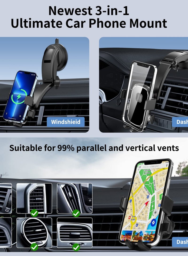 INFOSUN Phone Mount for Car, 4-in-1 Suction Cup Phone Holder Universal 360°Rotatable Car Phone Holder for Dashboard Air Vent Windshield Compatible with iPhone Series/Samsung and All Phones - Black - Image 2