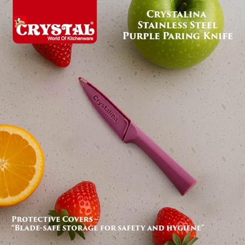 Crystal Crystalina Ceramic Coated Stainless Steel Paring Knife | with Blade Protective Cover | Brown/Purple - Image 4