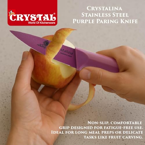 Crystal Crystalina Ceramic Coated Stainless Steel Paring Knife | with Blade Protective Cover | Brown/Purple - Image 5