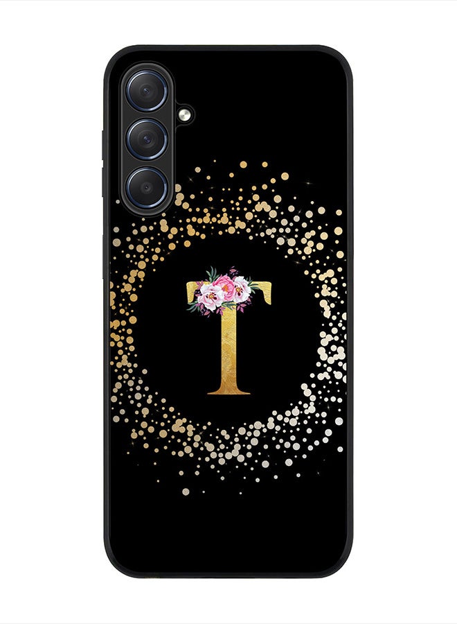 Stylizedd Cover for Samsung Galaxy M54 5G Case, Rugged Black Slim fit  Protective Phone Cases- Custom Monogram Initial Letter Floral Pattern Alphabet -T (Black) - Image 1