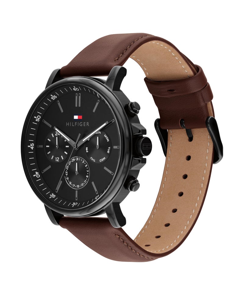 TOMMY HILFIGER ساعة رجالية ذات علبة فولاذية سوداء مطلية بالأيونات متعددة الوظائف دائرية - Image 1