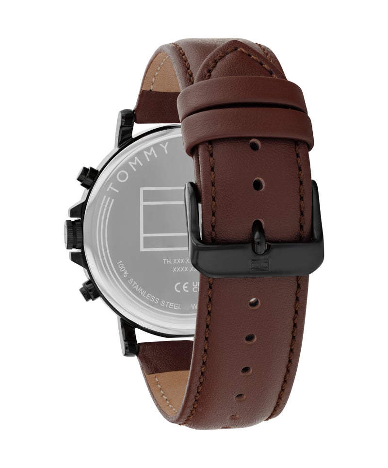 TOMMY HILFIGER ساعة رجالية ذات علبة فولاذية سوداء مطلية بالأيونات متعددة الوظائف دائرية - Image 2