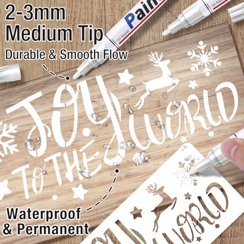 DAPAWIN White Permanent Marker Waterproof - 8 White Paint Markers for Metal Surfaces Tire Black Paper Wood Plastic Rocks Fabric, Marker Permanent, Oil Based Paint Markers Medium Tip - Image 2