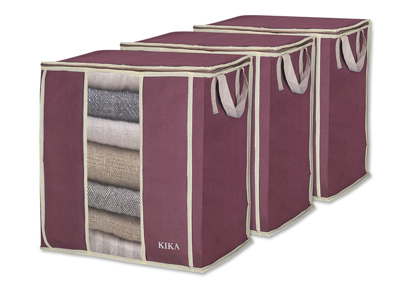 KIKA HOMS Large Clothes, Toys, Pillow & Blanket Storage Bag, Foldable Storage Organizer 3x60L = 180L, 3 Pcs Pack (Maroon), Polypropylene - Image 1